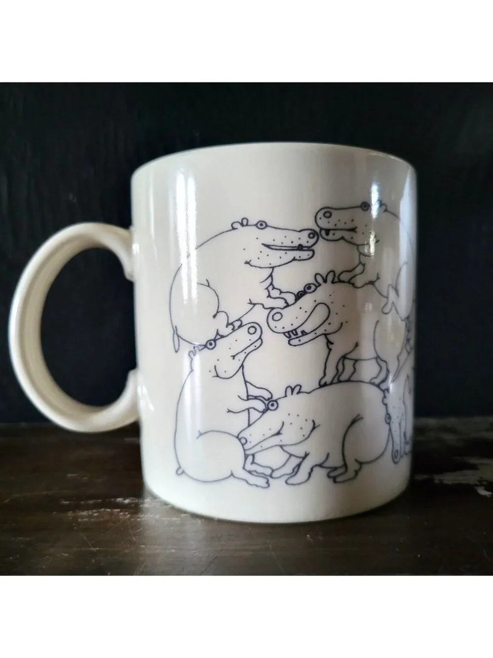 Taylor & Ng Naughty Hippos Mug White & Black Vintage 1970s Coffee Cup *Read